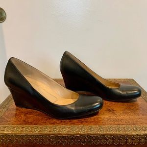 Naturalizer Gold Studded Black Leather Wedge Comfort "Emily" Pumps